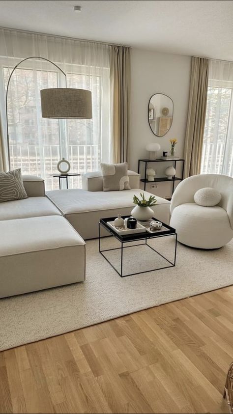 White Cozy Living Room, Apartment Decor Modern, Beige Living Room Decor, Minimalistic Home Decor, Beige Living Rooms, Apartment Living Room Design, Living Room Design Inspiration, Living Room Organization, Deco Salon