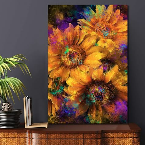 Colorful Sunflower Painting, Abstract Sunflower Painting, Paintings Sunflowers, Sunflower Abstract, Final Art Project, Craft Painting Ideas, Sunflower Paintings, Sunflower Ideas, Sunflowers Painting