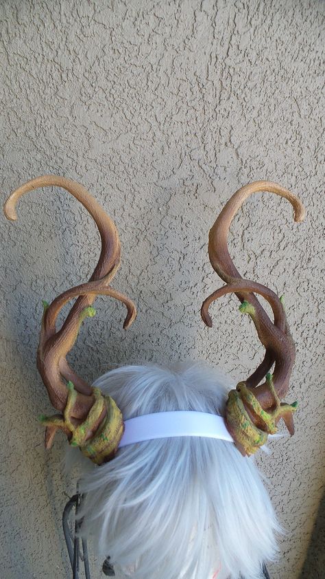 "They are large and majestic, statement cosplay horns. May be requested unpainted for your own project. They stand about 12\" long. The set is attached to a headband but will come unattached to better protect them during shipping Screws and predrilled headband will be included! Processing time is 3-5 days however the closer it gets to Holidays the processing time is longer as we get a lot of orders at the same time so please order soon:) You will be amazed at how light they are and how great the Cosplay Horns, Antler Headband, Horn Headband, Whimsical Fairy, Horror Movie Characters, Cosplay Diy, Deer Antlers, Creature Concept, Woodland Creatures