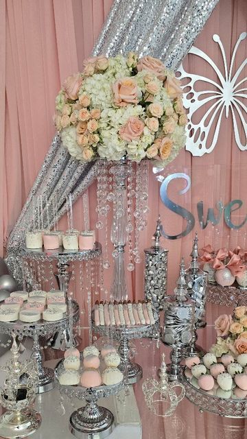 Sweet 16 Treat Table Ideas, Sweet 16 Treat Table, Treat Table Ideas, Sweet Sixteen Pink, Sweet 16 Candy Bar, Pink Candy Bar, Treat Table, Sweet 16 Party, Teen Birthday