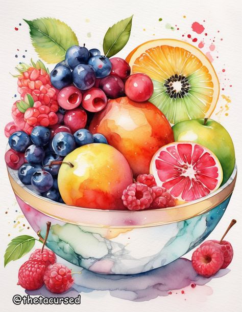 Watercolor Dreams Collection, art by ThetaCursed, License for use: CC BY-NC 4.0 Fruit Art Watercolor, Fruit Bowl Illustration, Vegetable Artwork, Fruit Bowl Still Life, Painting Of Fruit, A Bowl Of Fruit, Series Artwork, Watercolor Food Illustration, Fruit Artwork