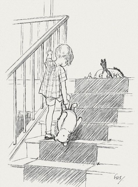 E.H. Shepard's Original Winnie the Pooh Drawings from the Winnie-the- Pooh books by A. A. Milne via Gems Eh Shepard, Winnie The Pooh Drawing, 심플한 그림, Winnie The Pooh Quotes, Winnie The Pooh Friends, Pooh Quotes, Christopher Robin, Poses References, Dessin Adorable