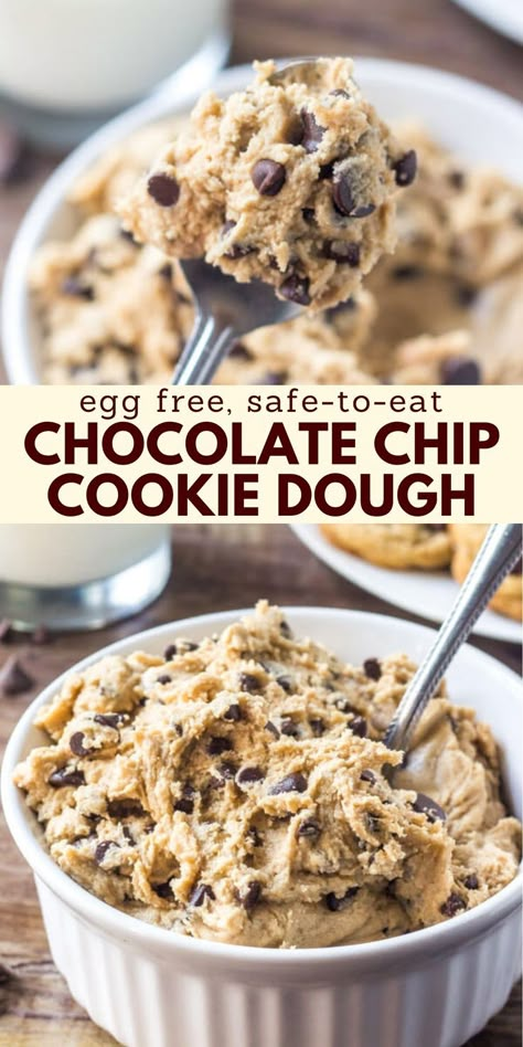 Edible Chocolate Chip Cookie Dough, Homemade Cookie Dough, Edible Cookie Dough Recipe, Cookie Dough Recipe, Raw Cookie Dough, Cookie Dough Recipes, Edible Cookies, Edible Cookie Dough, Easy Baking Recipes Desserts