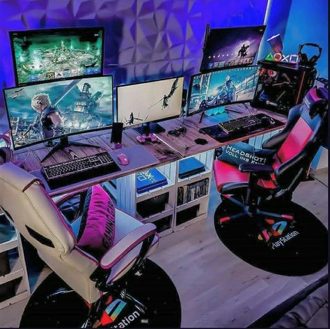 Ps4 Setup, Couple Gaming Room Setup, Gaming House, Custom Computers, Setup Pc, Gaming Equipment, Best Gaming Setup, Computer Gaming Room, Gamer Setup