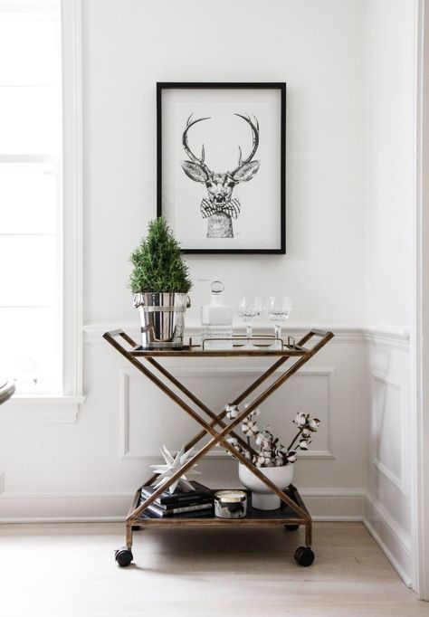 Park+&+Oak+Holiday+Decor Coffee Bar Cart Ideas, Nespresso Coffee Bar, Home Ideas Living Room, Bar Cart Inspiration, Bar Cart Ideas, Christmas Bar Cart, Holiday Bar Cart, Coffee Bar Cart, Apartment Bar