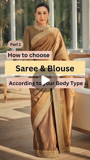 Day Time Saree Look, Blouse Designs For Pear Body Shape, Types Of Blouses Style Saree, How To Look Tall In Saree, Saree For Petite Women, Blouse For Plus Size Women Saree, Saree For Pear Shaped Women, Plus Size Saree Look, Types Of Saree Blouses