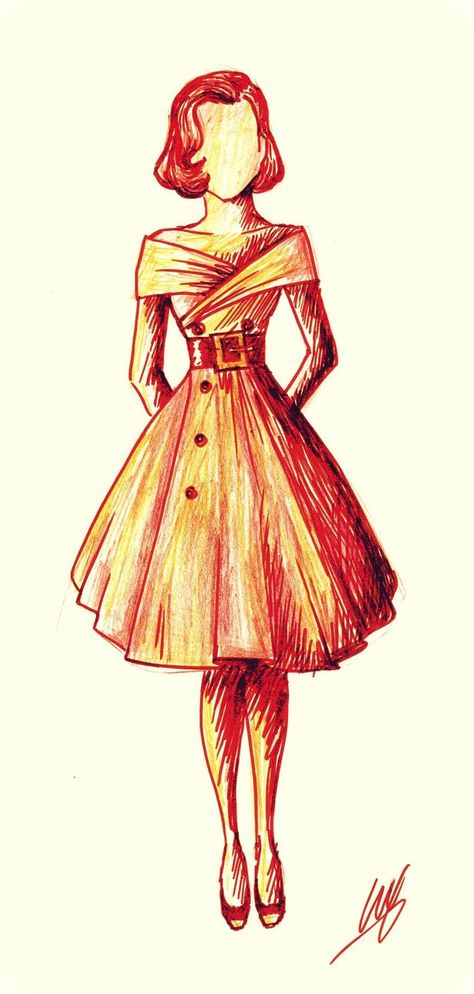 50's fashion | 50's fashion sketch 4 by Lucrecha 1950s Fashion Drawings, 60s Fashion Sketches, 60s Fashion Drawings, 50s Fashion Drawing, 50s Fashion Sketch, 50s Fashion Illustration, Vintage Outfit Drawing, Vintage Drawing 1950s, Fashion Sketches Easy