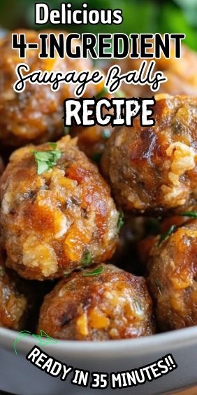 Easy Delicious 4-Ingredient Sausage Balls 4 Ingredient Sausage Balls, Sausage Balls With Red Lobster Biscuits, Best Sausage Ball Recipe, Easy Sausage Balls Recipes, Sausage Balls Bisquick, Sausage Cheese Balls, Sausage Appetizers, Sausage Balls Recipe, Hors Doeuvres