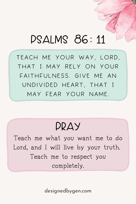 📖 Teach me your way, Lord, that I may rely on your faithfulness. Give me an undivided heart, that I may fear your name. - Psalms 86:11 - 🙏 Teach them what you want them to do Lord, so they can live by your truth. Teach them to respect you completely. Amen 🛍️ Daily scripture prayer cards for kids available in store: www.designedbygen.com Undivided Heart, Verse For Students, Bible Verses For Students, Bible Verse For Students, Psalm 86:11, Easy Verses To Memorize, Memory Verse Teaching Ideas, Bible Verses For Kids To Memorize, Toddler Memory Verses