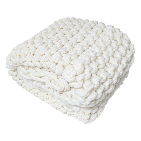 Silver One Super Chunky Knitted Throw Blanket, Cream, 50" x 60" - Walmart.com White Knitted Blanket, Finger Knitting Blankets, Throw Blanket White, Burr Basket, Cream Throw Blanket, Knitted Throw Blanket, Bed Idea, Knitted Blanket Squares, Chunky Knit Throw Blanket