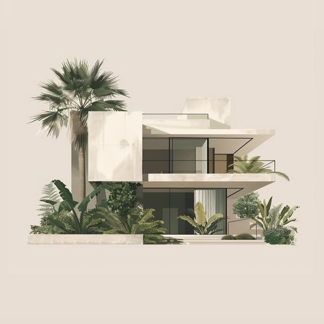 🌴 What is your fav sample? 1, 2, 3, or 4? For these samples I experimented with a fully illustrated style and tropical vegetation. I really liked the results: minimalist and aesthetic 🤌🏻 Minimalist Villa Design, Tropical Minimalist House, Minimalist House Exterior, Modern Tropical Interior Design, Minimalistic Architecture, Tropical Vegetation, Architecture Aesthetic, Architectural Illustration, Aesthetic Architecture