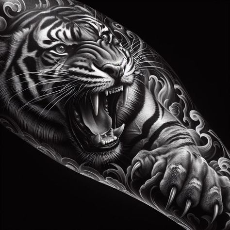 Realistic Tattoo Stencil, Japanese Tiger Tattoo Design, Tiger Japanese Tattoo, Lion Sleeve, Tiger Eyes Tattoo, Suit Tattoo, Japanese Frog, Japanese Tiger Tattoo, Tattoo Japanese Style