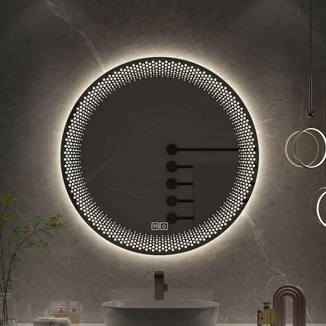 80CM Round Smart LED Bathroom Mirror with 3-Color Adjustable Backlight & Defogging Feature. https://leisureera.store/80cm-round-smart-led-bathroom-mirror-with-3-color-adjustable-backlight-defogging-feature/ Shower Cabinets, European Bathroom, Display China, Vanity Mirror With Lights, Led Bathroom Mirror, Smart Mirror, Silk Bedding Set, Illuminated Mirrors, Daily Beauty Routine