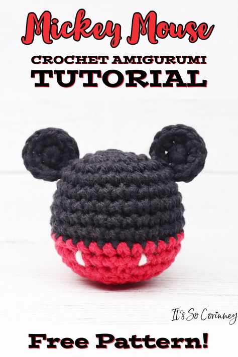 Love Mickey Mouse? Then check out this FREE pattern and tutorial to make a Disney's Mickey Mouse ball! This easy to make crochet Mickey Mouse amigurumi is too cute and can easily be made into a keychain! #homemade #crochet #crafts Mickey Mouse Craft Ideas, Crochet Ideas For Moms Birthday, Crochet Mickey Mouse Pumpkin Pattern Free, Crochet Mickey Mouse Ears, Mickey Crochet Pattern, Football Crochet Pattern Free, Crochet Disney Patterns, Mickey Mouse Crochet Pattern Free, Crochet Mickey Ears