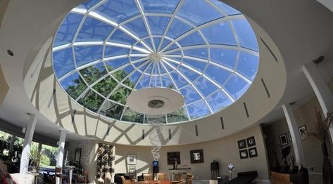 Ceiling Decoration Ideas, Dome Skylight, Cafe Ceiling, Skylight Glass, Roof Dome, Tray Ceilings, Skylight Design, Ceiling Domes, Sky Lights