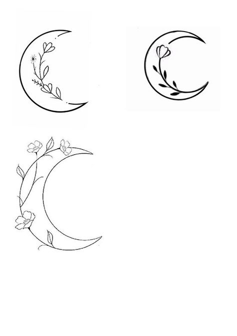 Moon2 Delicate floral crescent moon designs, including dandelion and flower motifs, ideal for tattoos or artistic inspiration. | Sky Rye Design Moon And Flower Tattoo Simple, Fine Line Moon Tattoo Ideas, Tiny Tattoos Moon, Pretty Moon Tattoos, Tiny Moon Tattoos For Women, Simple Moon Tattoo Designs, Small Moon Tattoos For Women, Moon Line Art Tattoo, Small Celestial Tattoo