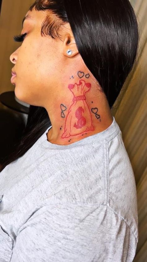 Neck Tats Black Women, Cute Neck Tattoos For Black Women, Heart Face Tattoo Black Women, Baddie Tattoos Neck, Neck Tattoos On Black Women, Thug Tattoos For Women Neck, Hood Girl Tattoos, Girls With Neck Tattoos, Middle Neck Tattoos Women