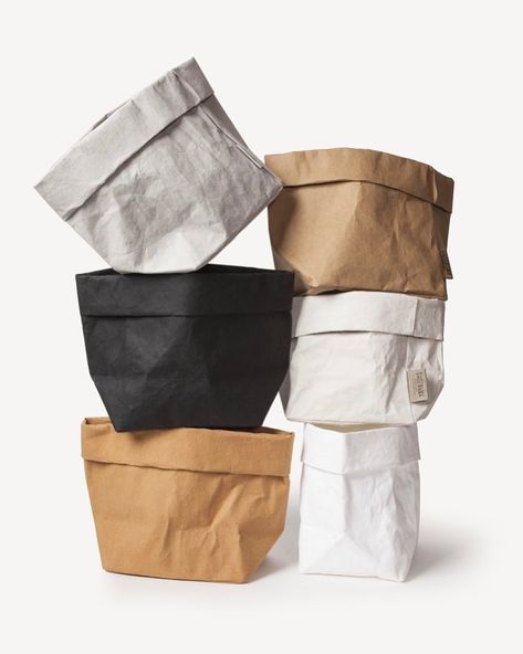 These washable #paperbags by @uashmama are a simple but effective way to corral bits and bobs around your house. Plus, we’re digging the… Kitchen Basket, Paper Sack, Basket Laundry, Washable Paper Bag, Washable Paper, Kitchen Baskets, Storage Kitchen, Unique Planter, Event Gifts