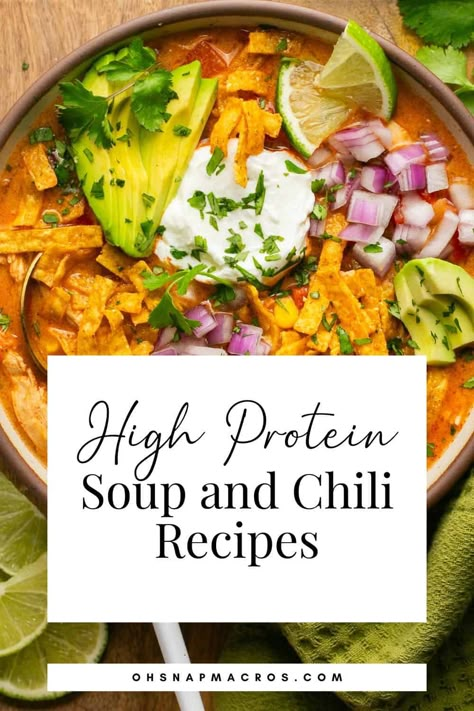 Chicken Enchilada Soup Soups And Chilis, High Protein Soup, Ground Chicken Recipes Healthy, Protein Soup, Protein Soups, Macro Recipes, Chili Recipe Turkey, Ground Chicken Recipes, Macro Friendly Recipes