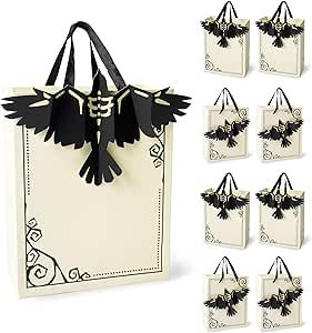 Create an eerie atmosphere with the Set of 8 Gothic Crow Gift Bags, featuring a unique black gothic design on a light beige background, complete with a 3D stick-on skull crow for endless personalization. Each bag measures 7 x 5.5 inches, perfect for small toys, treats, and party favors Halloween Theme Birthday, Decorated Gift Bags, Gothic Gifts, Baby Shower Party Supplies, Halloween Party Favors, Halloween Snacks, Birthday Supplies, Trick Or Treat Bags, Paper Gift Bags