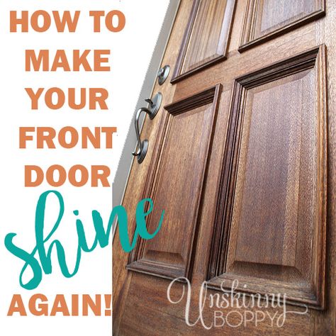 Does your wood front door need a new shine after years of weather and wear? Here are my three favorite secret weapons I use to polish a wood front door! Don't let the weather take the shine out of your gorgeous wood front door, make it shine again with these easy steps. Old Furniture Makeovers Wood, Old Furniture Makeovers, Stained Front Door, Door Redo, Wood Front Door, Old Wood Doors, Restore Wood, Old Wooden Doors, Stained Doors