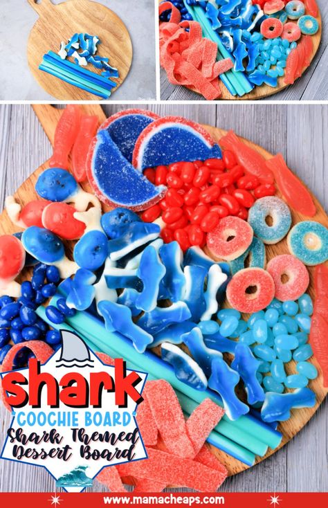 Sharkutery Board Shark, Shark Week Charcuterie Board, Sharkcuterie Board, Shark Charcuterie Board, Shark Cuterie Board, Shark Desserts, Shark Food Ideas, Shark Week Food Ideas, Shark Week Food