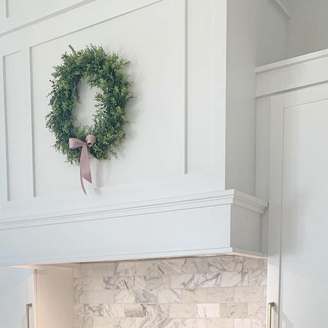 Ashlee Gould on Instagram: "When we were designing the vent hood with our carpenter I knew I wanted to be able to hang a wreath on it.  I love how it turned out 🤩" Wreath On Oven Hood, Kitchen Hood Wreath, Vent Hood Wreath, Wreath On Vent Hood, Oven Hood, Vent Hood, Kitchen Hoods, Christmas Decor, Christmas Wreaths