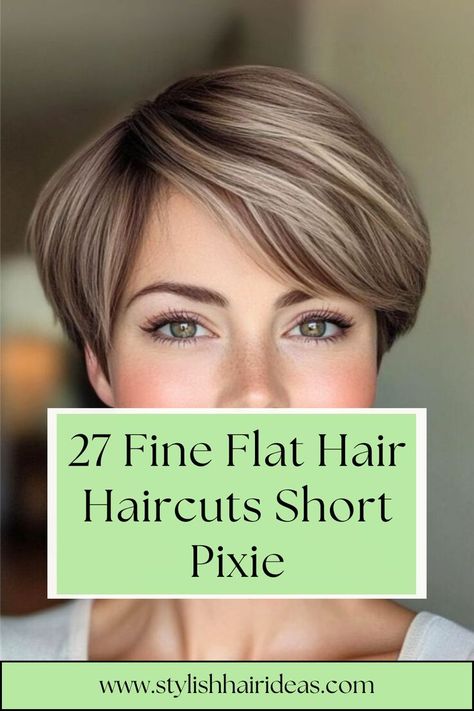 Get the volume and movement you crave with these short pixie hairstyles. Perfect for those with fine, flat hair looking to add some lift and charm! #VoluminousPixie #FineHairFix #StylishShortCuts Short Pixie Haircuts With Long Bangs, Pixie Hair For Fine Hair, Short Hair Above Ears, Charlize Theron Pixie Haircut, Pixie For Full Face, Reverse Pixie Haircut, Smooth Pixie Haircut, Wedge Bob Haircut Fine Hair, Long Pixie Haircut For Thinning Hair