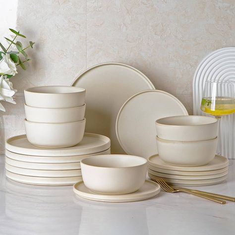 Amazon.com | AmorArc Stoneware Dinnerware Sets of 6,Reactive Ceramic Plates and Bowls Sets,Highly Chip and Crack Resistant | Dishwasher & Microwave Safe | Round Dishes Set Service for 6 (18pc) Dishes Set-Matte: Dinnerware Sets White Dishware Sets, Modern Mexican Dinnerware, Dining Plates Set Dinnerware, Kitchen Sets Dishes, Our Place Plates, Cute Utensils Aesthetic, Cute Serving Dishes, Bowl Plates Dishes, Dinner Plates Sets Dinnerware