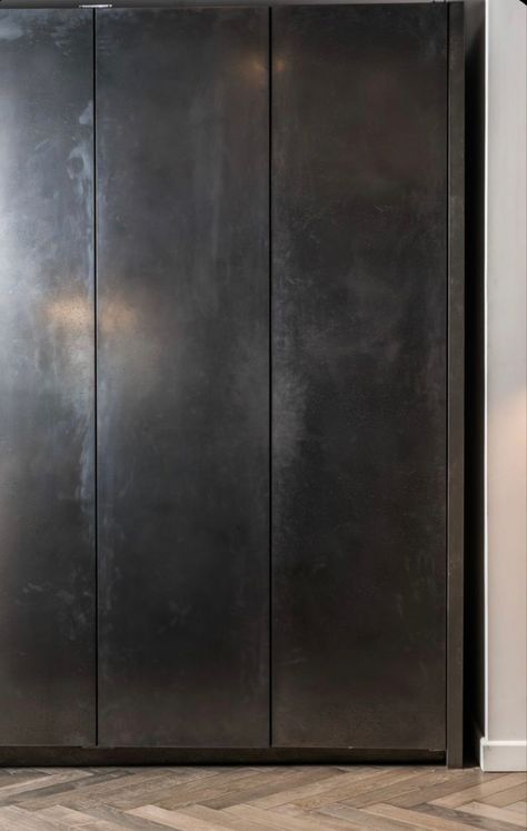 // m e t a l Metal Panels Interior, Metal Interior Walls, Metal Cladding Interior, Black Metal Interior, Metal Wall Paneling, Steel Bedroom, Sheet Metal Wall, Metal Cupboard, Bathrooms Luxury