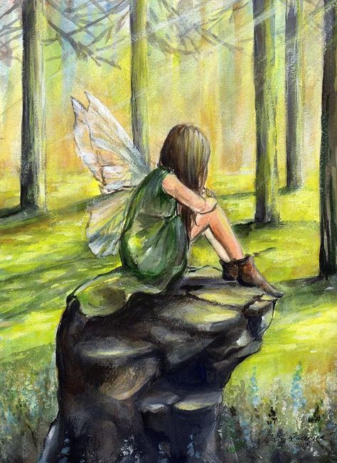 Fairies Painting Acrylic, Fantasy Paintings Watercolor, How To Paint Fairies, Fairy Garden Painting Acrylic, Acrylic Fairy Painting, Fairy Sitting Drawing, Acrylic Fairy Painting Ideas, Fairycore Painting Ideas, Forest Fairy Painting