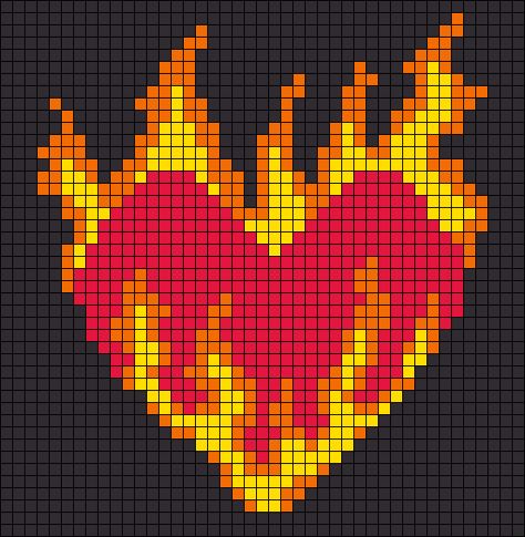 Alpha pattern #168622 | BraceletBook Heart Fire, Flames Crochet Pattern, Cute Pixel Art Pattern, Stars Pixel Art, Flames Pixel Art, Crochet Flame, Flame Pattern, Pixel Art Pattern Easy, Red Alpha Pattern