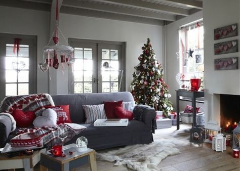 Christmas Living Room Decor | christmas decoration ideas christmas decorations christmas home decor ... Grey And Red Living Room, Grey Christmas Decor, Winter Living Room, Latest Sofa Designs, Christmas Living Room, Grey Christmas, Beautiful Christmas Decorations, Corner Sofa Set, Living Room Red