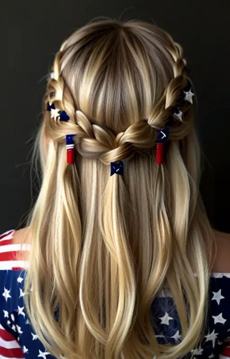 Default long 4th of july hairstyles for blondes 2 Forth Of July Hairstyle, Cute 4th Of July Hairstyles, Patriotic Hairstyles, Hairstyles For Blondes, 4th Of July Hairstyles, July Hairstyles, Blue Braids, Aesthetic Hairstyles, Mountain Adventure