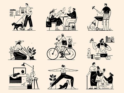 Spot Illustration, 심플한 그림, Black And White Illustrations, 캐릭터 드로잉, Make Pictures, Fun Illustration, People Illustration, Design System, Flat Illustration