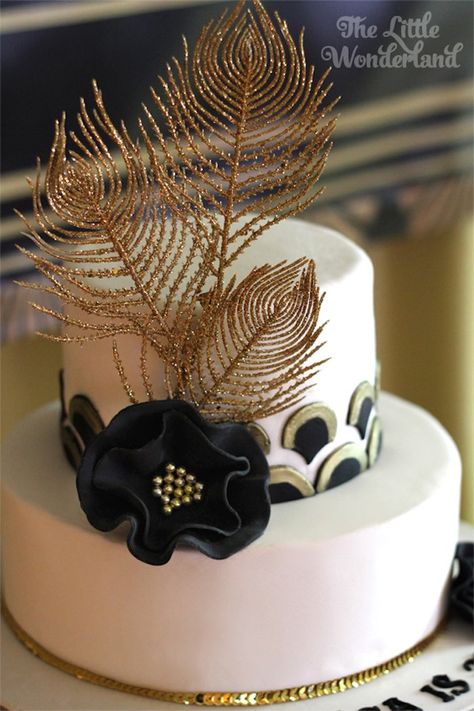 Kara's Party Ideas Great Gatsby Birthday Party | Kara's Party Ideas Roaring 20s Cake, Roaring 20s Cake Ideas, 20s Themed Cake, Gatsby Cake Ideas, Great Gatsby Birthday Cake, Great Gatsby Cake Ideas, Art Deco Cake Birthday, Great Gatsby 40th Birthday Cake, Sweeteasy Gatsby Party