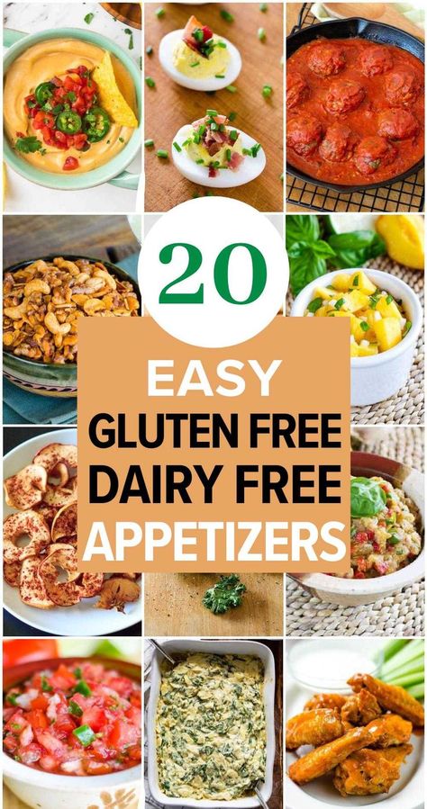 20 Easy Gluten Free Dairy Free Appetizers and Snacks - Looking for easy gluten-free dairy-free appetizers and snacks? These easy recipes have you covered with finger foods that use few ingredients and simple, homemade recipes that are minimal effort but amazingly delicious. From crackers and dips to meatballs, chicken wings and seafood, you'll find healthy snacks and appetizers that are full of flavor and perfect for your next party. Gluten Free Snack Board, Dairy Free Game Day Snacks, Gluten And Dairy Free Apps, Easy Party Food Dairy Free, Gf And Df Appetizers, Gluten Free Vegan Snacks For Party, Gluten And Dairy Free Football Party Food, Gluten Free Snack Recipes Easy, Easy Gluten And Dairy Free Snacks