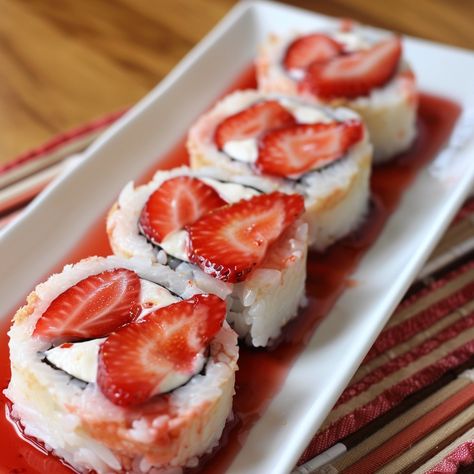 🍣🍓 Transform your dessert with Strawberry Shortcake Sushi! A fun, fruity twist on sushi. #StrawberrySushi Strawberry Shortcake Sushi Ingredients: Sponge cake, thinly sliced (1) Whipped cream (1 cup) Fresh strawberries, sliced (1 cup) Instructions: Lay out sponge cake slices. Spread whipped cream, place a strawberry slice. Roll tightly, slice into sushi pieces. 🍓🍣 Dive into this unique dessert sushi, combining the joy of fresh strawberries and soft cake in every bite. Perfect for impressing ... Sushi Ingredients, Dessert Sushi, Soft Cake, Cake Slices, Instagram Recipes, Strawberry Slice, Unique Desserts, Trending Recipes, Strawberry Desserts