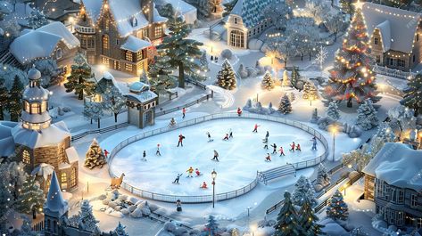 Christmas Skating Rink, Ice Skating Rink Outdoor, Christmas Skating, Christmas Desktop Wallpaper, Christmas Ice Skates, Christmas Desktop, Ice Skating Rink, Skating Rink, Ice Rink