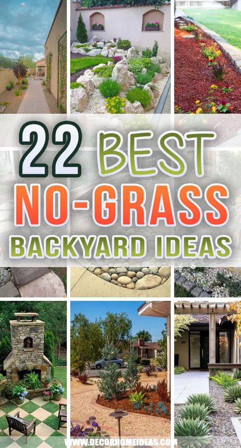 Best No Grass Backyard Ideas. These cheap no-grass backyard ideas are just what you need if you're after an affordable makeover that requires minimal upkeep. #decorhomeideas No Lawn Backyard Landscaping, No Plants Landscaping Ideas, Yards With No Grass Ideas, Low Maintenance Backyard Landscaping On A Budget, Low Maintenance Patio Ideas, Garden With No Grass Ideas, Gardens Without Lawns, Small Garden Ideas Low Maintenance Backyard Designs, Front Yard Without Grass Ideas