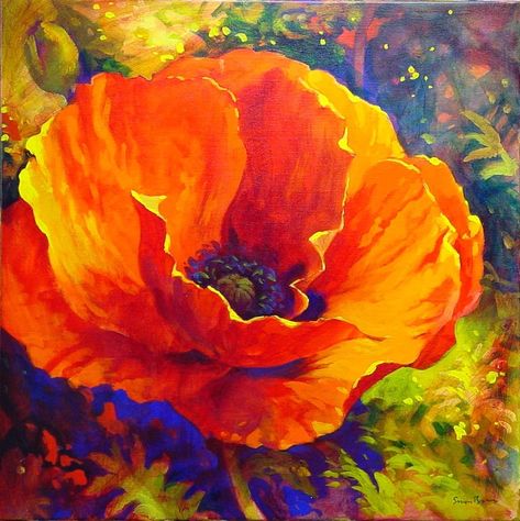 ac-0202-01 Poppy Template, Ako Kresliť, Simon Bull, Bull Art, Poppy Art, Flower Painting Canvas, Poppy Painting, Limited Edition Giclee, Flower Art Painting