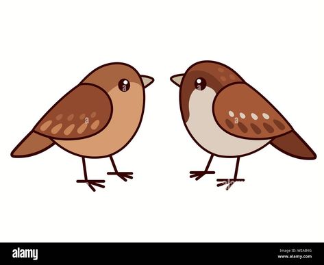 Download this stock vector: Male and female house sparrows. Cute cartoon bird couple, isolated vector clip art illustration. - W2AB4G from Alamy's library of millions of high resolution stock photos, illustrations and vectors. Cute Sparrow Drawing, Sparrow Illustration, Sparrow Pictures, Simple Bird Drawing, Sparrow Drawing, Baby Sparrow, Bird Couple, Sparrow Art, Cartoon Bird