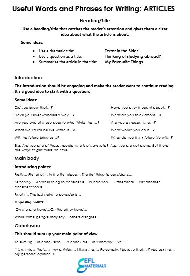 FREE DOWNLOAD: Useful words and phrases for writing articles Article Writing Tips For Students, How To Summarize An Article, Phrases For Writing, Describing Words, Writing Articles, Digital Footprint, Words And Phrases, Exam Papers, Create Content