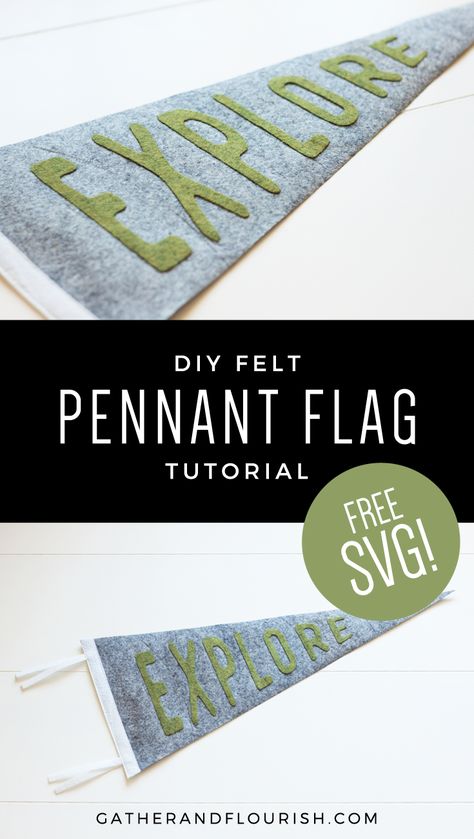 DIY Felt Pennant Flag Using Silhouette (Free SVG File!) | ORC Week 3 Cricut Pennant Flag, Diy Sports Pennant Flag, Making Felt Pennants, Diy Camp Pennant, Diy Pennant Flags Cricut, Diy Flag Pennant, Diy Felt Pennant Banner, Pennet Flag Diy, Name Pennant Banner Diy