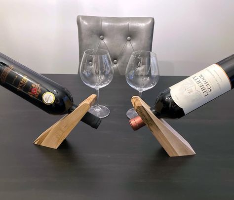 Make a floating wine bottle holder | Canadian Woodworking Wine Holder Ideas, Bottle Holder Diy, Wine Bottle Holder Diy, Whiskey Rack, Woodworking Gifts, Canadian Woodworking, Butcher Block Oil, Wine Bottle Holder, Bottle Stand