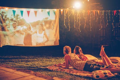 Glamping at Home - 9 Awesome Ideas for Glamping in Your Own Backyard Glamping Activities, Romantic Movie Night, Indoor Camping, Outdoor Theater, Up Theme, Outdoor Movie, Summer Entertaining, Night Ideas, Best Anti Aging