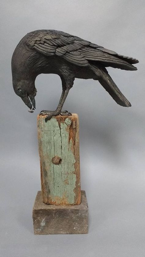 Crow Clay Sculpture, Crow Ceramic, Raven Ceramic, Ceramic Raven, Crow Sculpture, Raven Sculpture, Clay Birds, Crow Art, Bird Carving