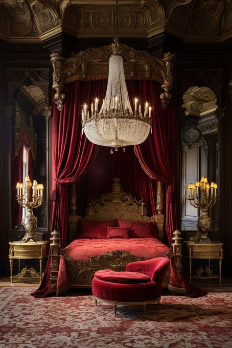 Antique Room Decor | Antique Room Decor Bedroom Red Victorian Bedroom, Queens Throne, Victorian Bedroom Aesthetic, Antique Room Decor, Room Decor Antique, Baroque Bedroom, Antique Room, Royal Room, Castle Rooms