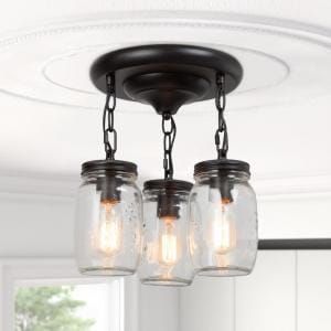 Globe Electric Annecy 3-Light Oil Rubbed Bronze Semi-Flush Mount Light-65904 - The Home Depot Mason Jar Light Fixture, Mason Jar Lights, Mason Jar Light, Jar Chandelier, Mason Jar Chandelier, Edison Light, Island Pendant Lights, Kitchen Island Lighting Pendant, Kitchen Ceiling Lights