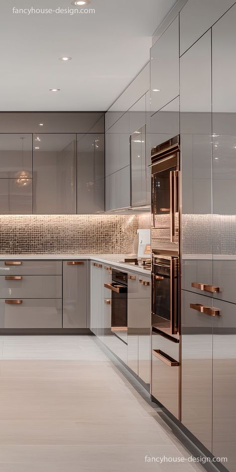 The premium kitchen features top-tier appliances and finishes, making it both functional and elegant. Luxuries Kitchen, Lavish Kitchen, Modern Kitchen Islands, Fancy House Design, Luxury Houses Kitchen, Modern Luxury Kitchen Design, Fancy Kitchen, Glossy Kitchen, Modern Luxury Kitchen